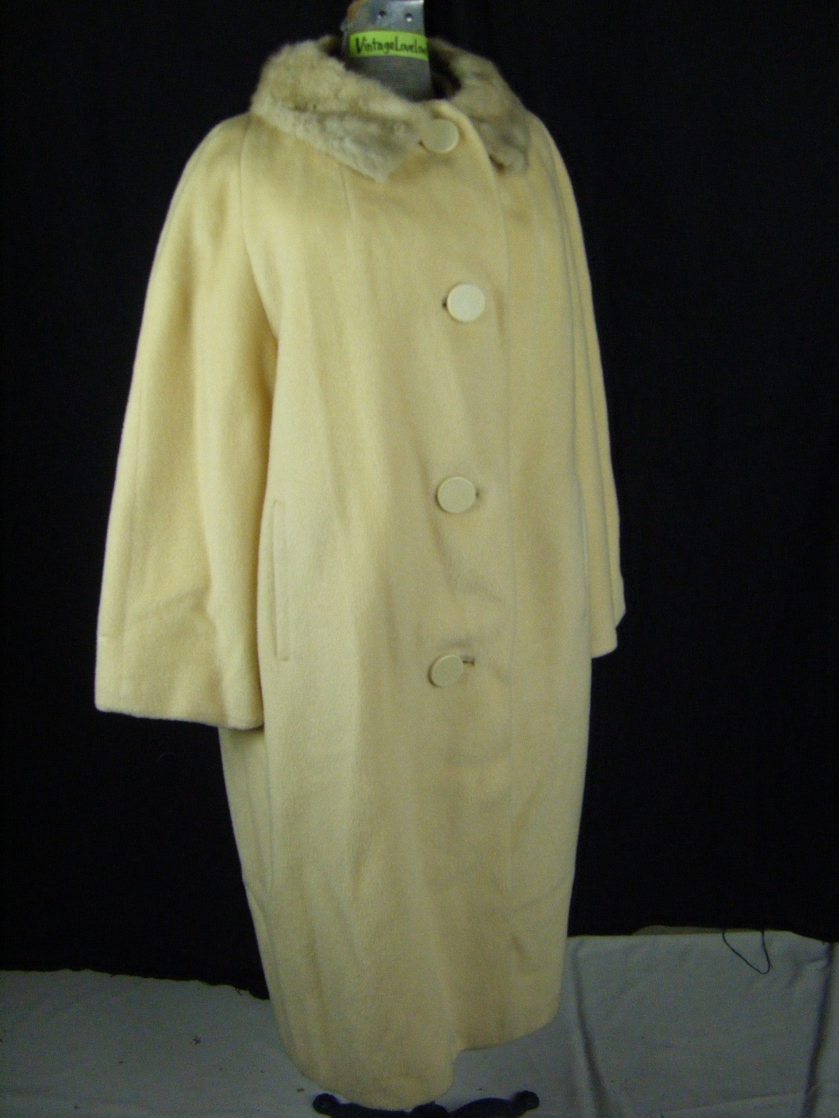 FORSTMANN Vtg 60-70s Ivory Cashmere Wool Coat w/Mink Collar-Bust 47/L