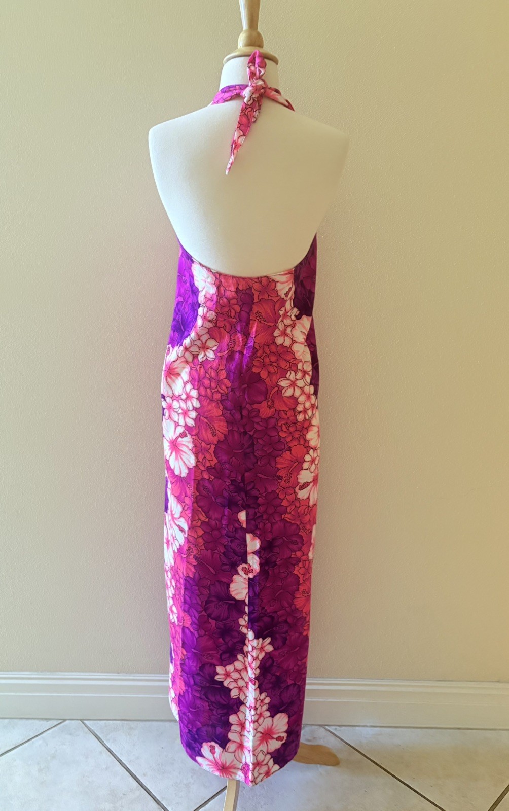 Vintage Hawaiian Pink Purple Day glo Neon Sarong Pareo Wrap Dress Skirt OS