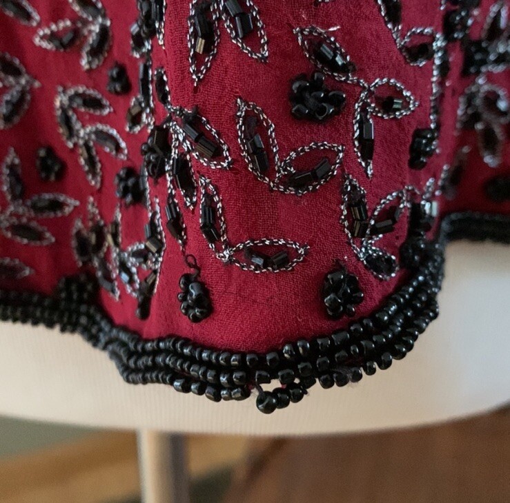 Vintage Adrianna Papell Boutique Evening Red Silk Blouse Beaded XL