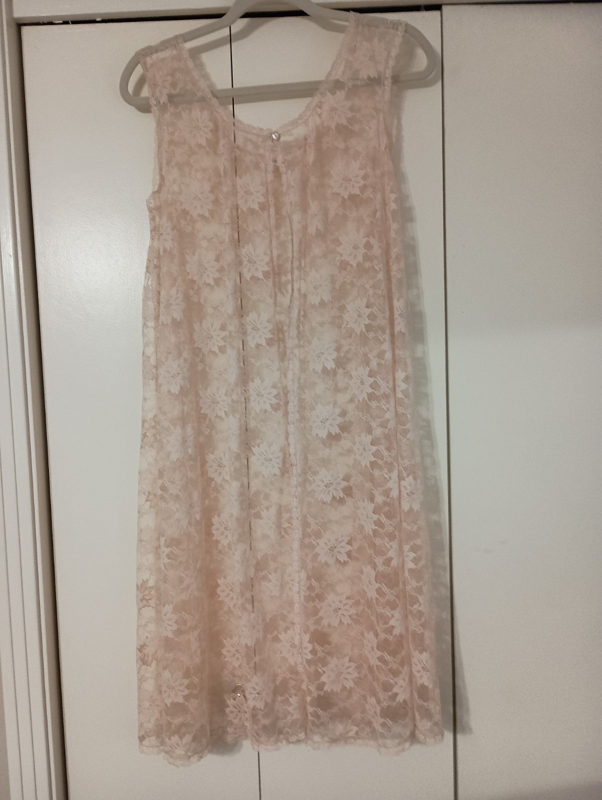 Blanche Vtg Beige Sz L Nylon Solid Lace Negligee Sleeveless Robe Kimino