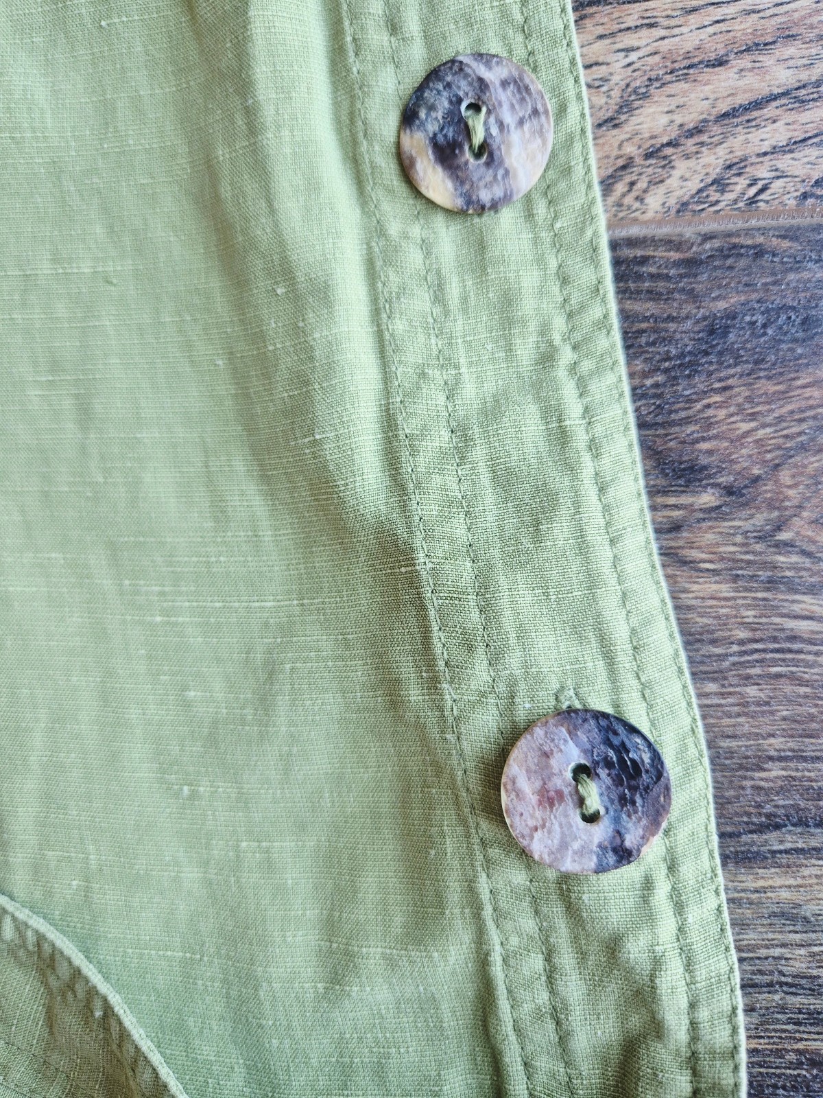 Vintage Loose Threads by Virginia Moreno Silk Linen Side-Button Dress Green Sz.S