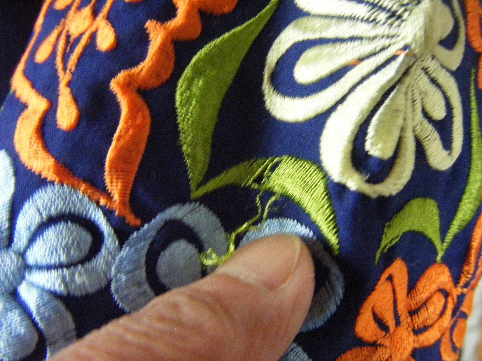 LEANDRA CROCHET Vtg 70s Navy Multi Color Floral Embroidery Dress-Bust 45/M