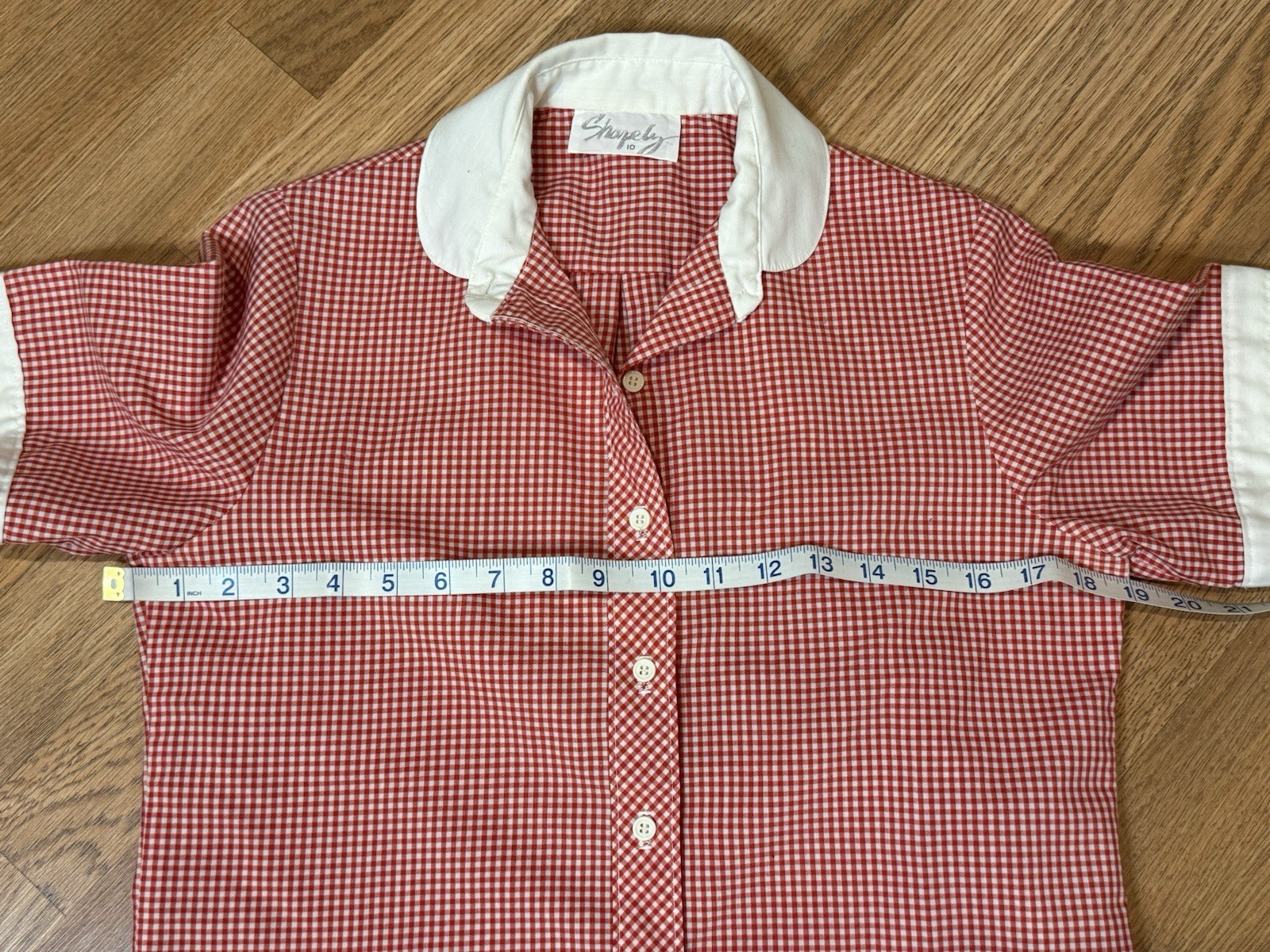 Vintage 70s 80s Shapely Brand Red & White Gingham Top Shirt Button up Women 10