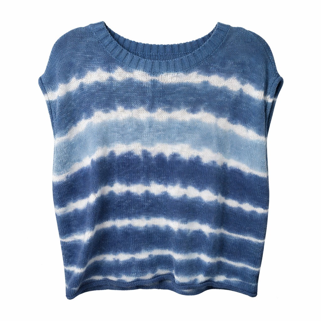 Sonoma Blue White Tie Dye Striped Knit Sweater Vest Coastal Boho Beachy Y2K Top