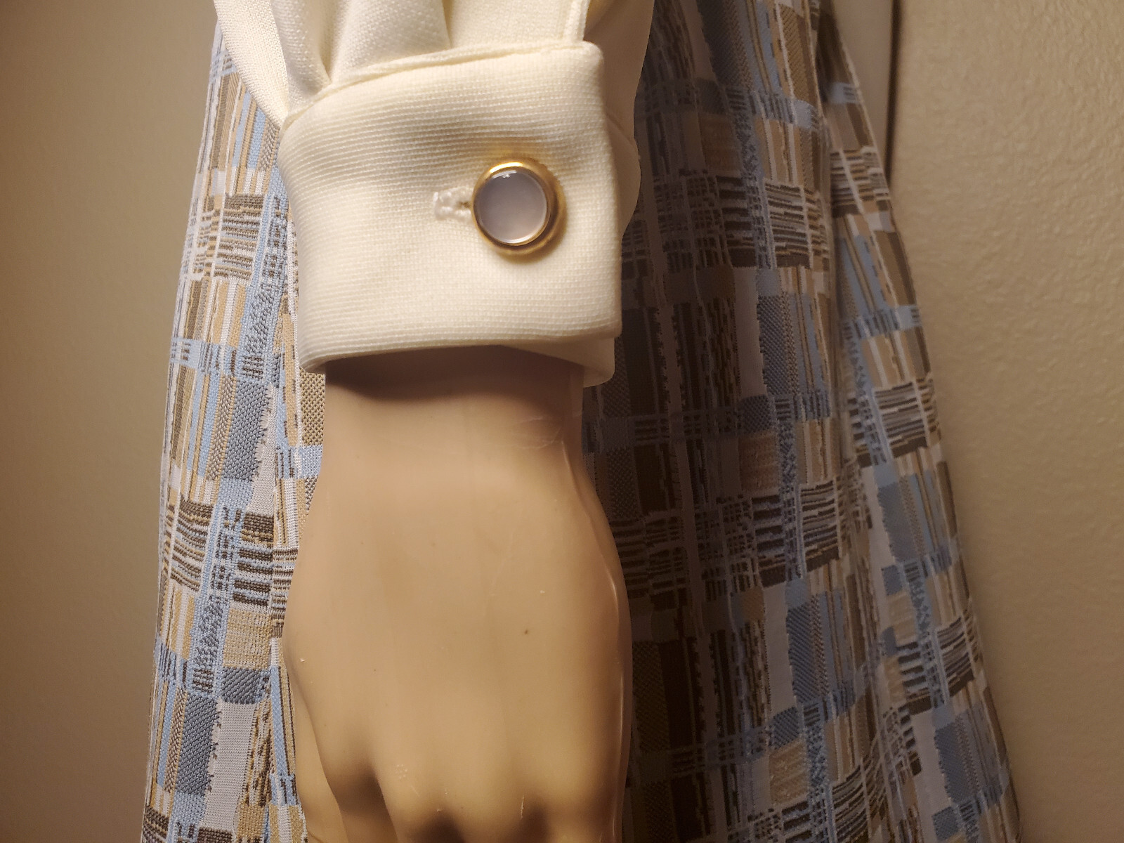 Rare – Vintage 1970s Handmade Creme w/ Weaver Stripe Pattern Skirt Dress Size S