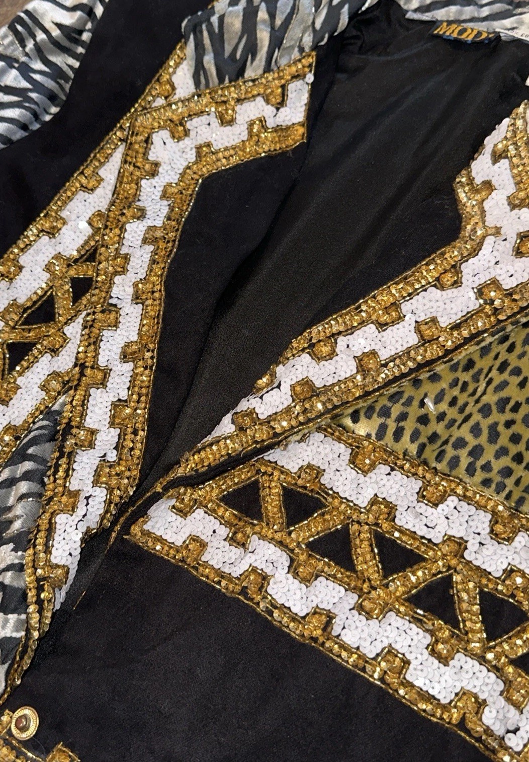 Vintage 80s Beaded Sequin Jacket MODI Medium Maximalist Animal Print Blazer