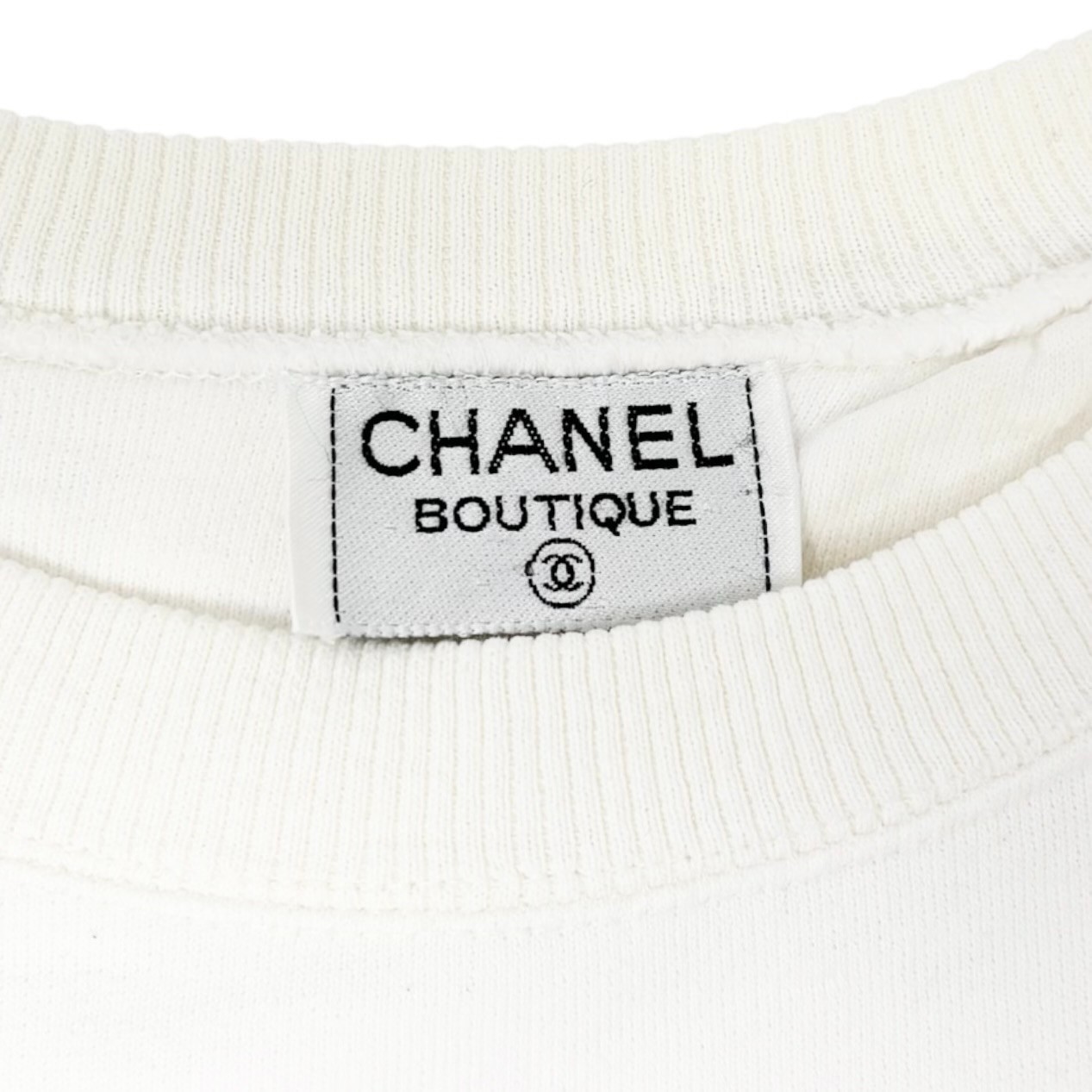 CHANEL Vintage CC Logo Sweatshirt Top White Black Cotton Long Sleeve 901974