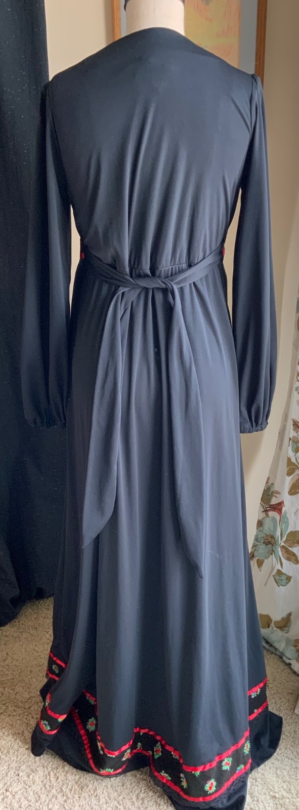 Vintage Rags by Kressandra San Francisco 1970’s Black and Red Long Dress Size 7