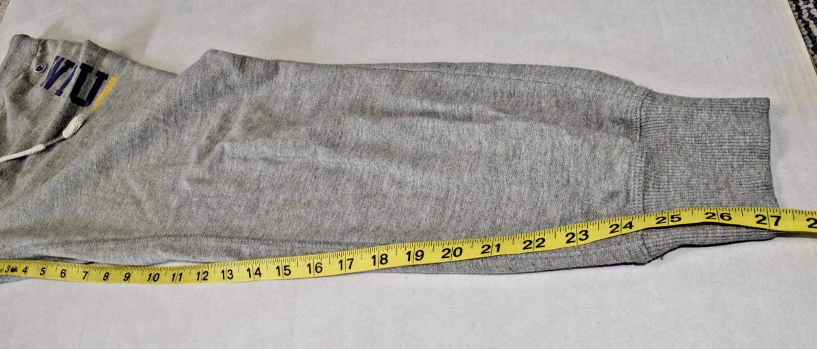 Vintage Sweatpants Champion Size S Y2K Gray WNMU Print Left leg Mustangs Patch