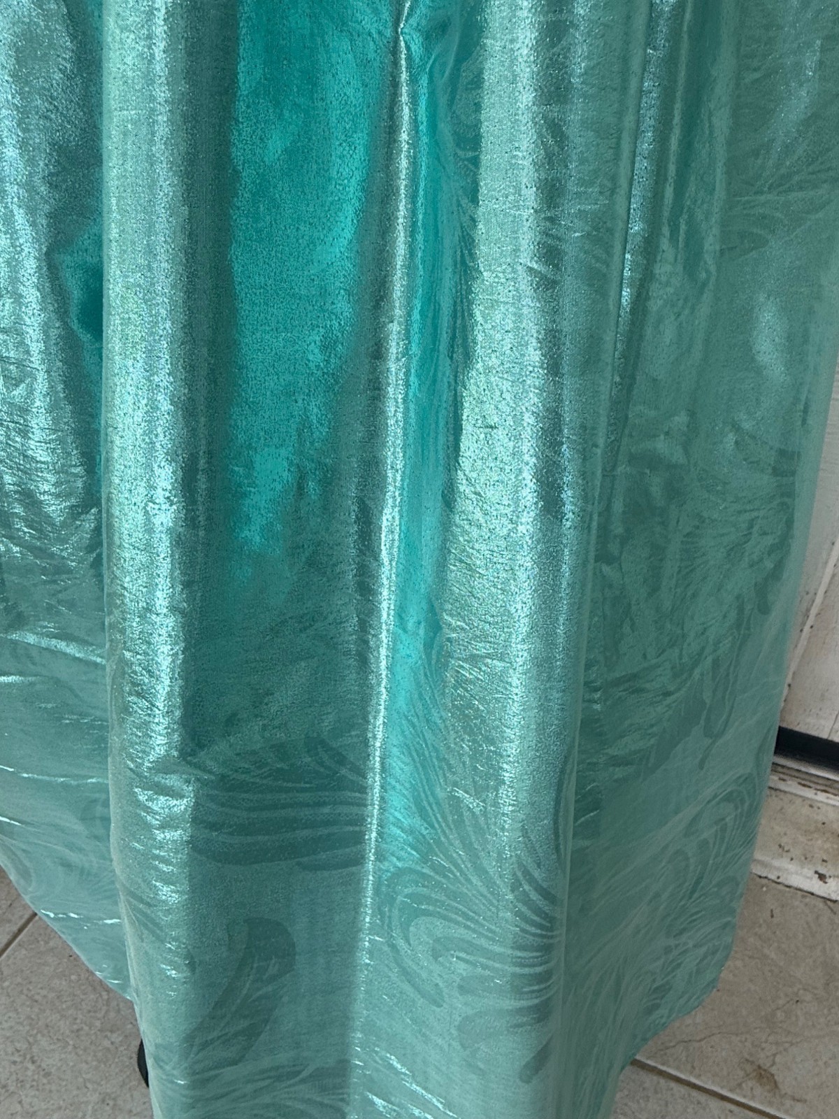 Vintage 80’s Aqua Green Lame’ Ball /Prom Gown Bustled Bow TD4 Eletra size 11/12