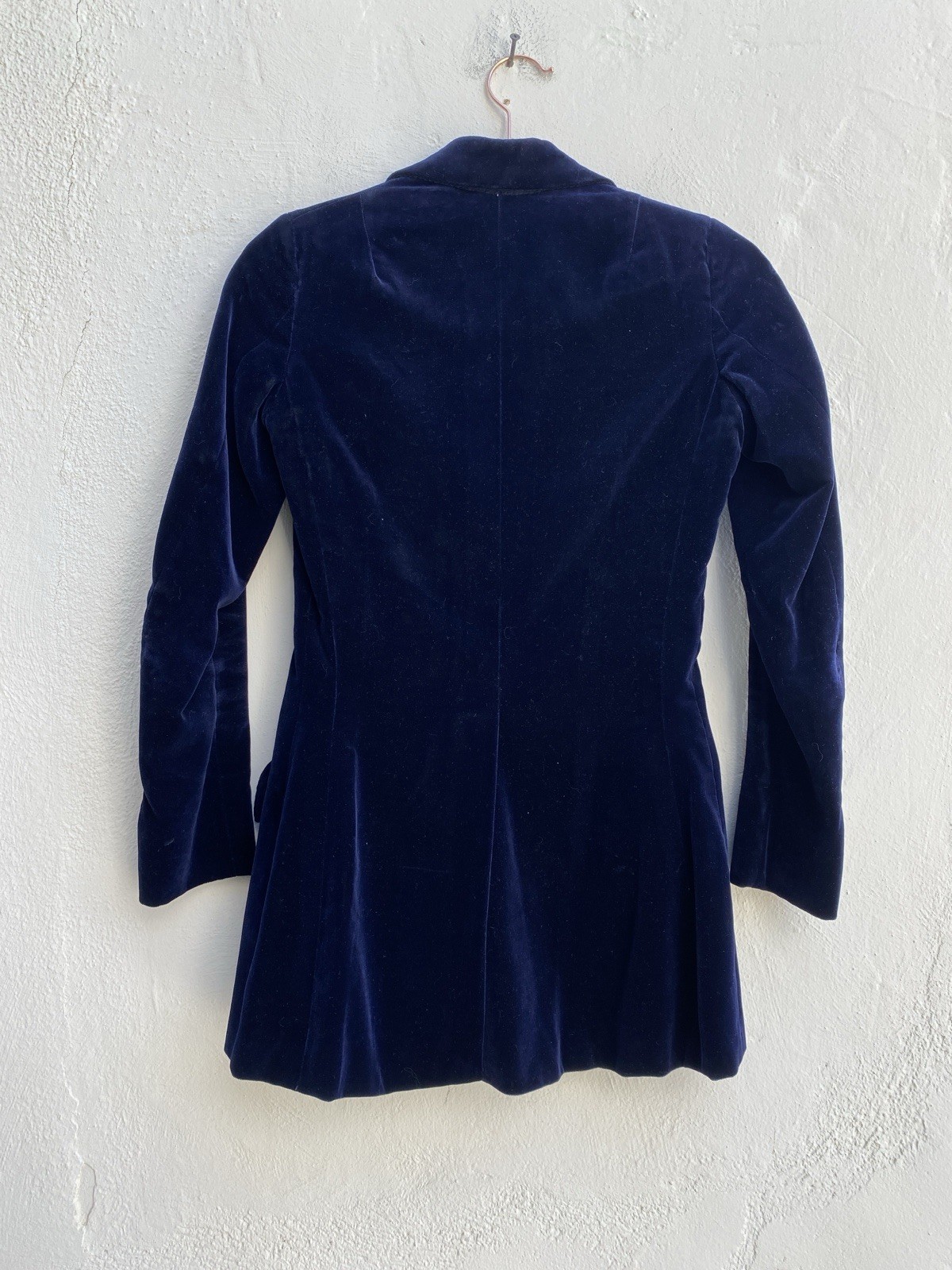 Vtg 70s Leon Block XS Riding Coat Jacket Blazer Velvet Sexy Blue Equestrian
