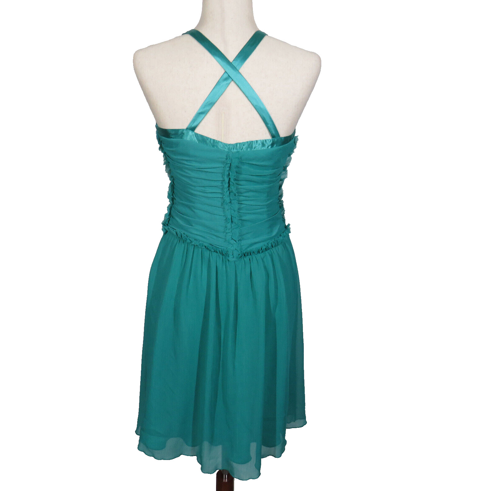 Vintage ABS By Allen Schwartz Teal Shirred Party Cocktail Dress Size 6