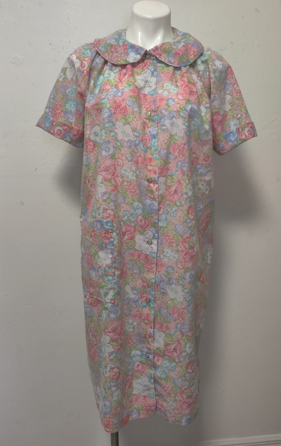 Vintage JCPenney Misses Size 18 House Coat Pocket Snap Front Floral MuMu