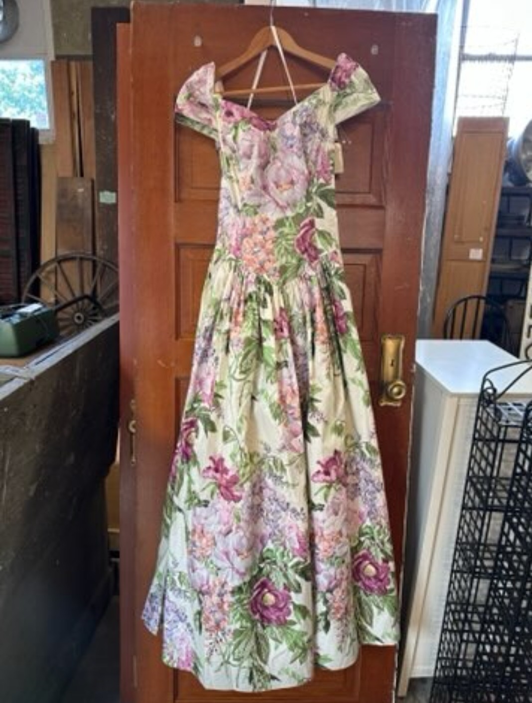 Vintage 1993 I. Magnin Floral Off Shoulder Bow Formal Dress NWT Size 10