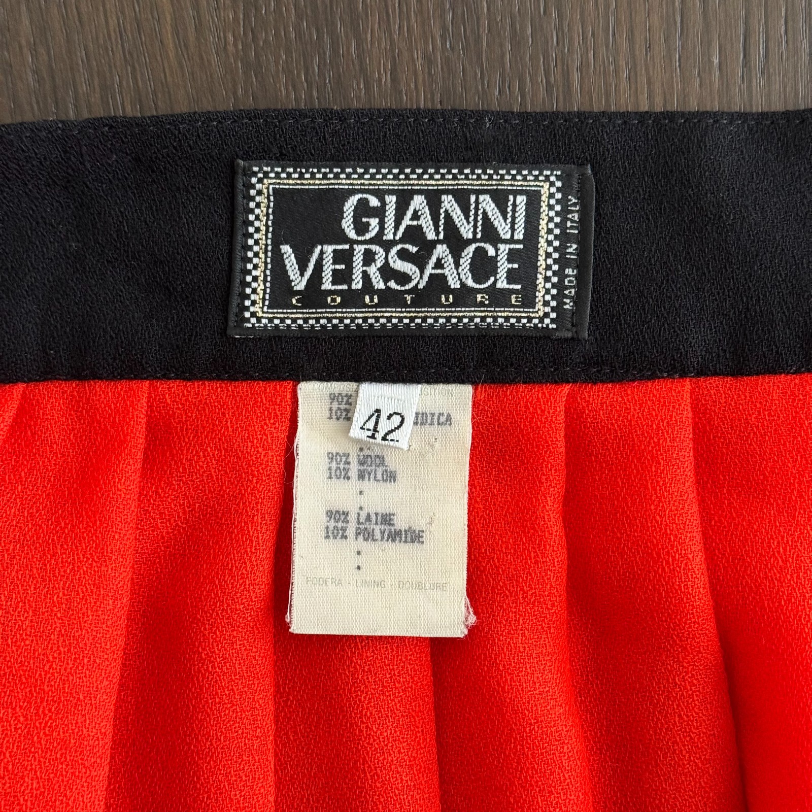 GIANNI VERSACE pleated wool wrap skirt size 42 from F/W 1991/92