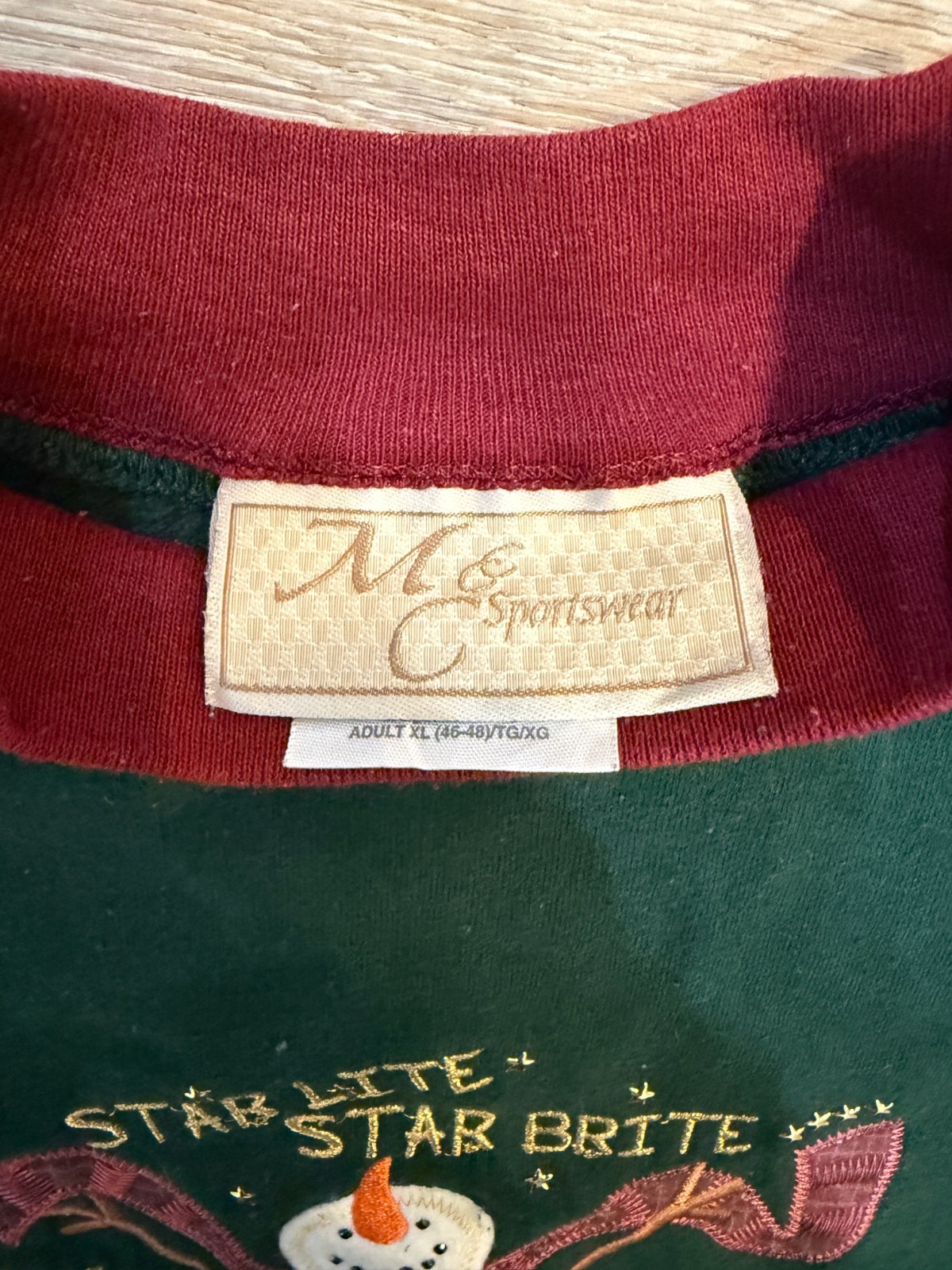 Vintage MC Sportswear Green Snowman Holiday Crewneck Sweatshirt Adult XL Unisex