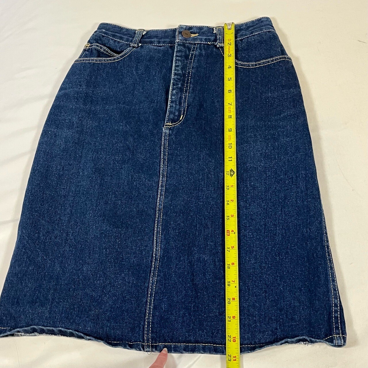Via West Dark Wash Womens Vintage High Rise American Blue Midi Denim Skirt 25