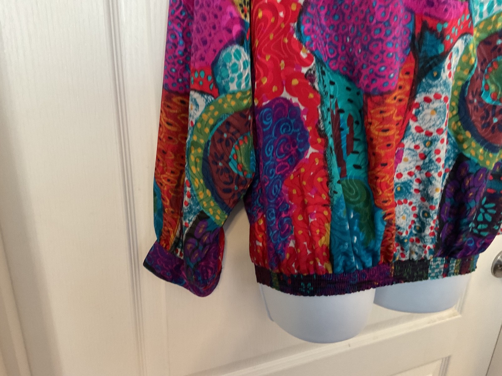 Vintage Da-Rue Of California Colorful Long Sleeve Elastic Waist Top Size 10 -B41