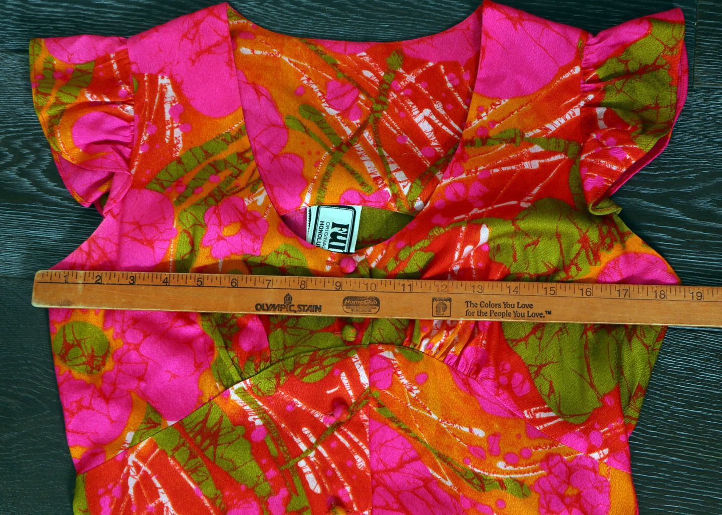1960’s Fumi’s Hawaiian Dress Hot Pink Floral MOD Honolulu Long maxi vintage