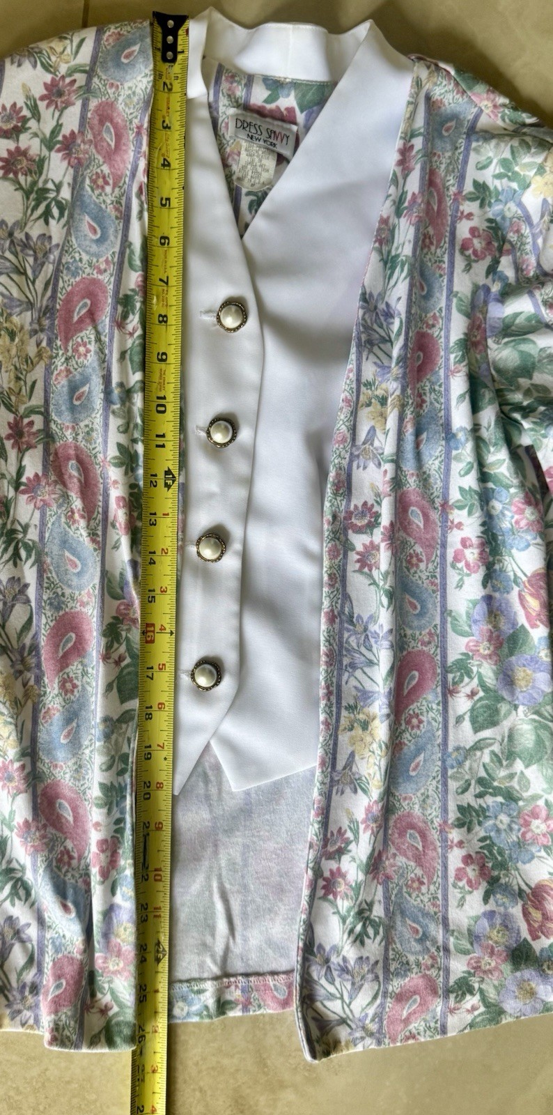Dress Savvy New York Vintage Short Sleeve Weskit White Pink/Purple Floral 8P