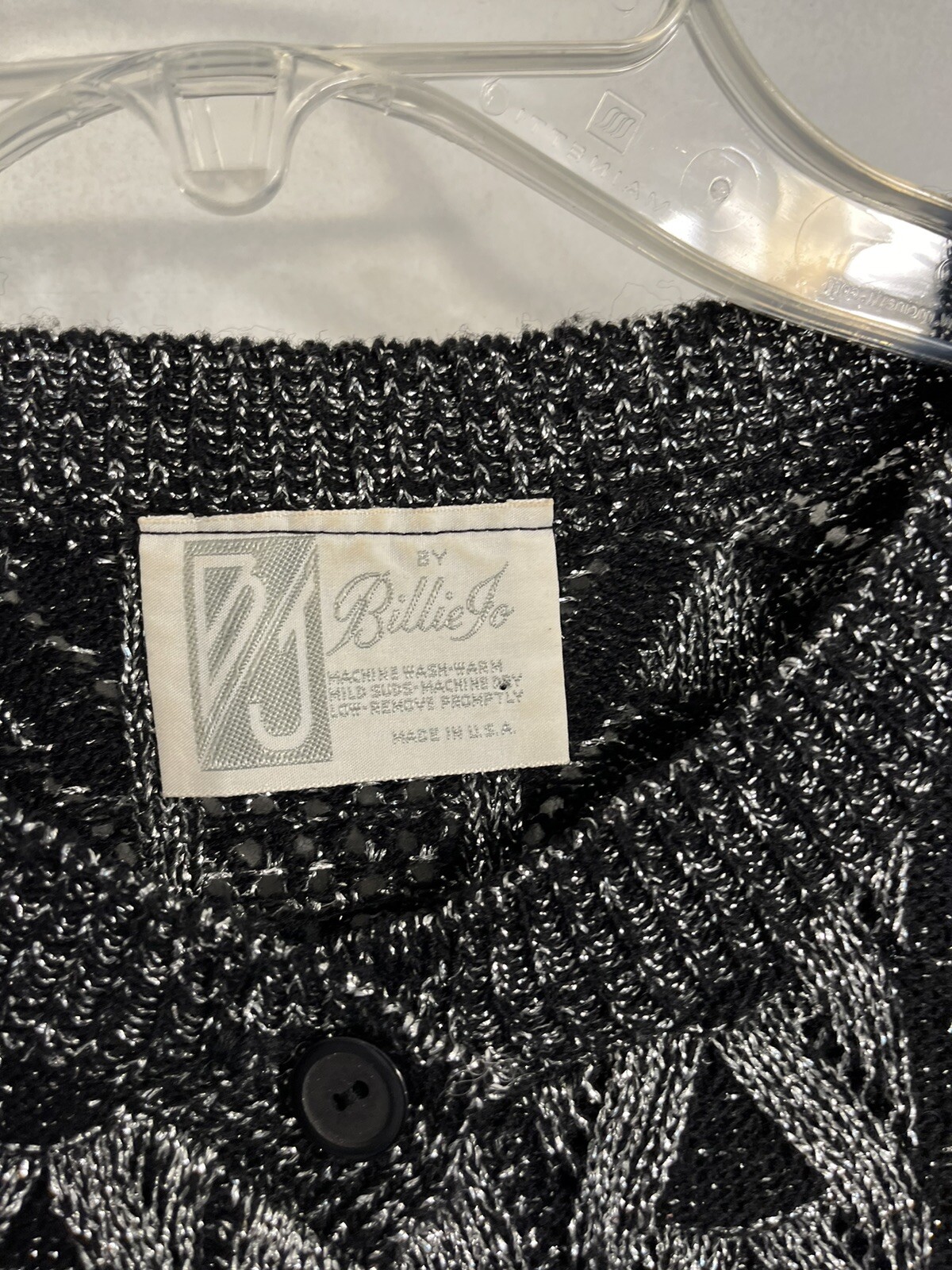 Vintage 1950s Billie Jo Black Sparkle Knit Cardigan Sweater Size Large