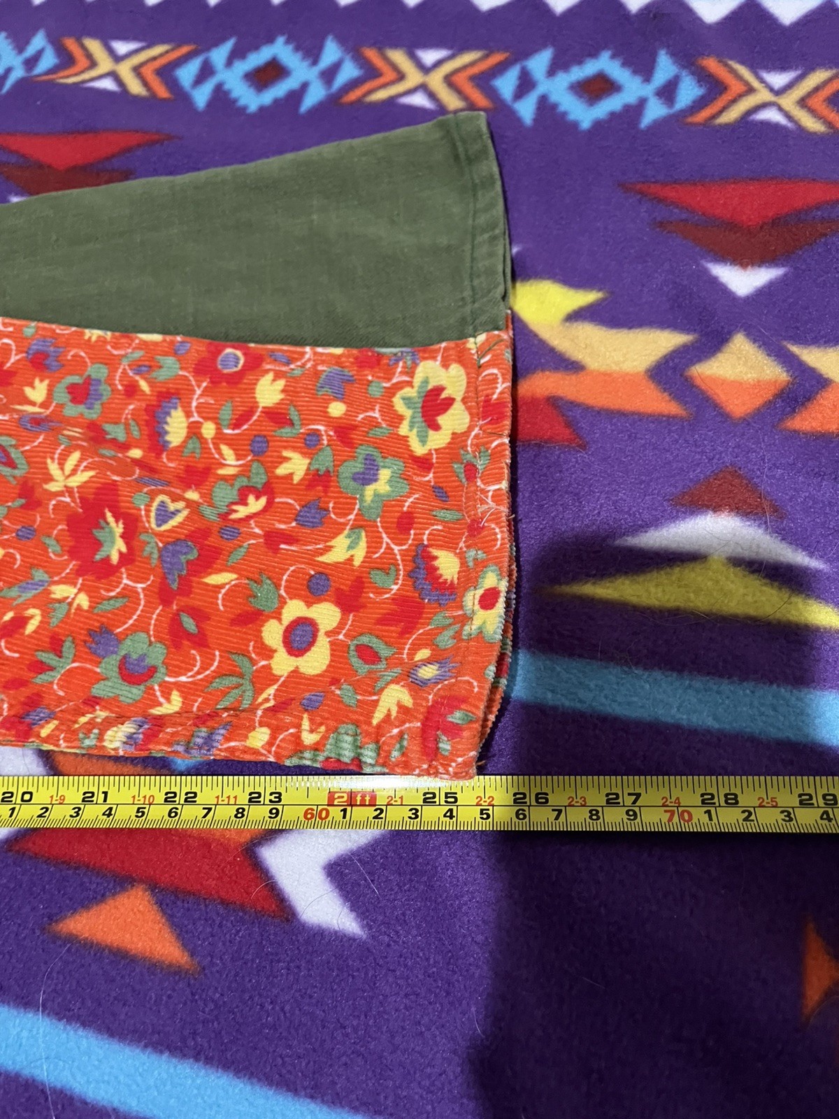 VTG 70s Maverick Blue Bell Corduroy Hippie Floral Women’s Size 11/12 Slim Pants