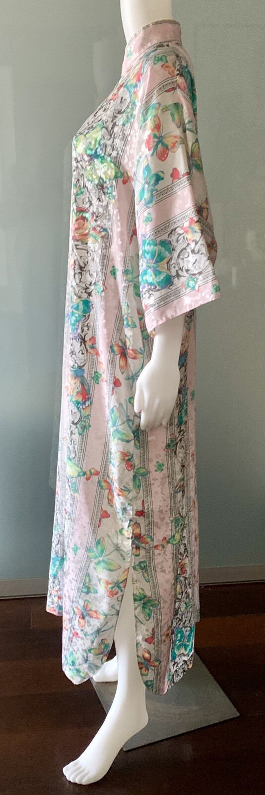 Vintage 70s Ruth Norman Pink Caftan Butterfly Dragonfly Loungewear L/ XL