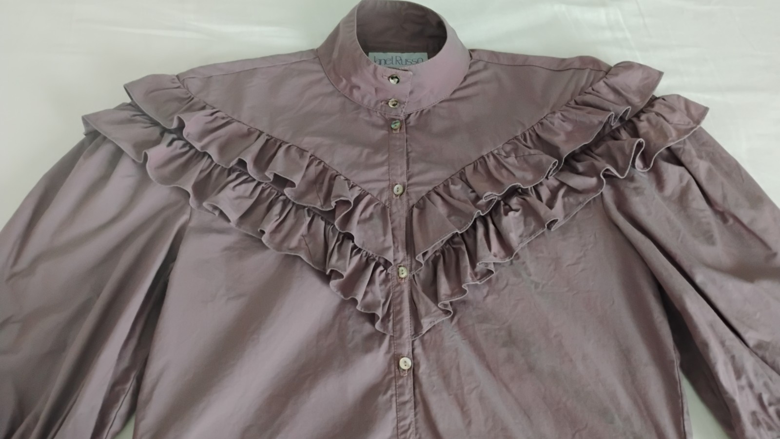 Vtg Janet Russo Ruffled Top Blouse Women’s 80’s Puff Sleeve High Neck 4 EC Mauve