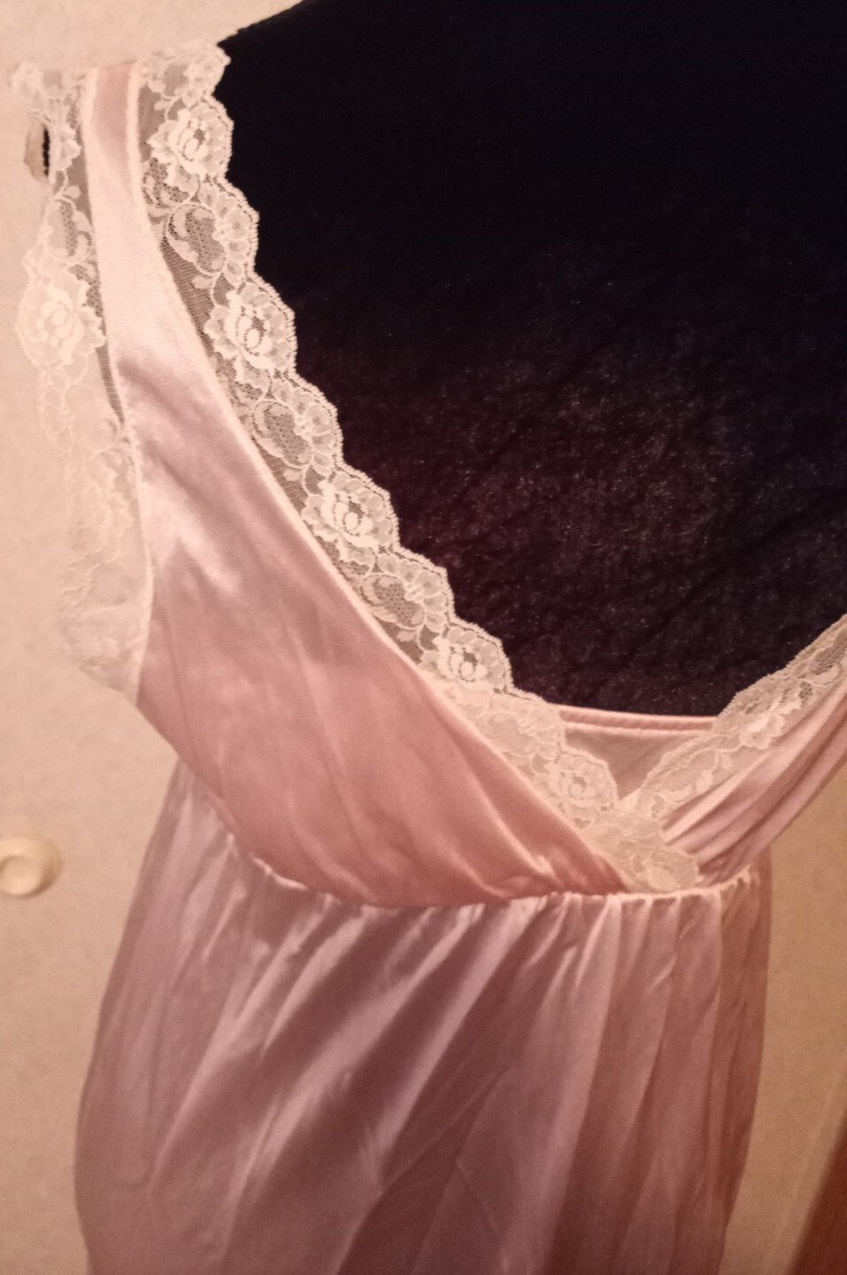 2 Vintage FANCY ME Sz S Pink Nylon Sheer Cream Lace Long Nightgown Slip Dress