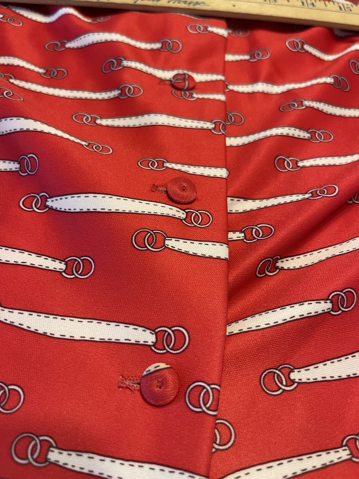 Vintage Leslie Pomer Red Graphic Button Up Blouse Pointed Collar 43 Bust