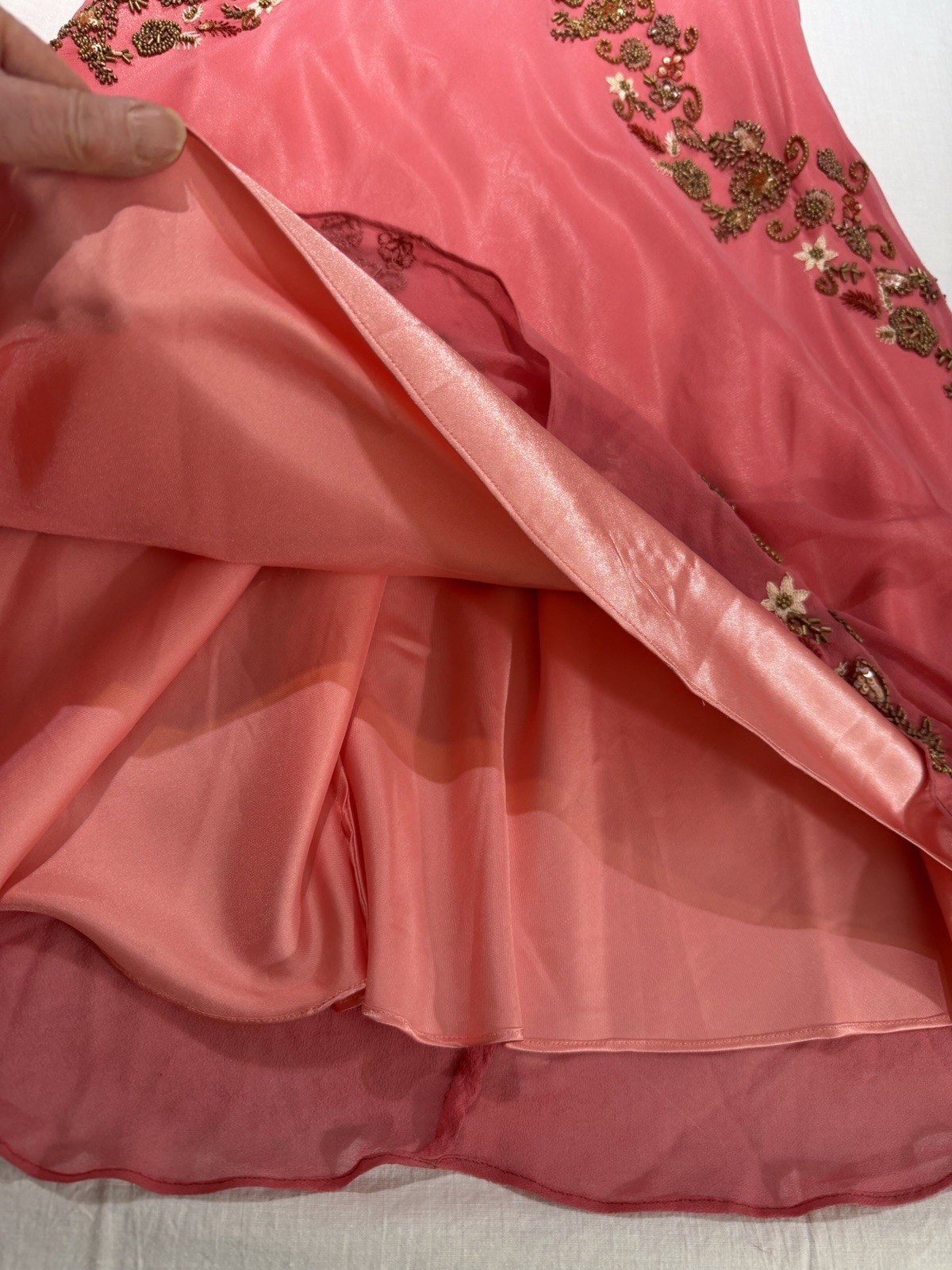Vintage 90s Scala Coral Salmon Silk Beaded Mermaid Gown-M/L