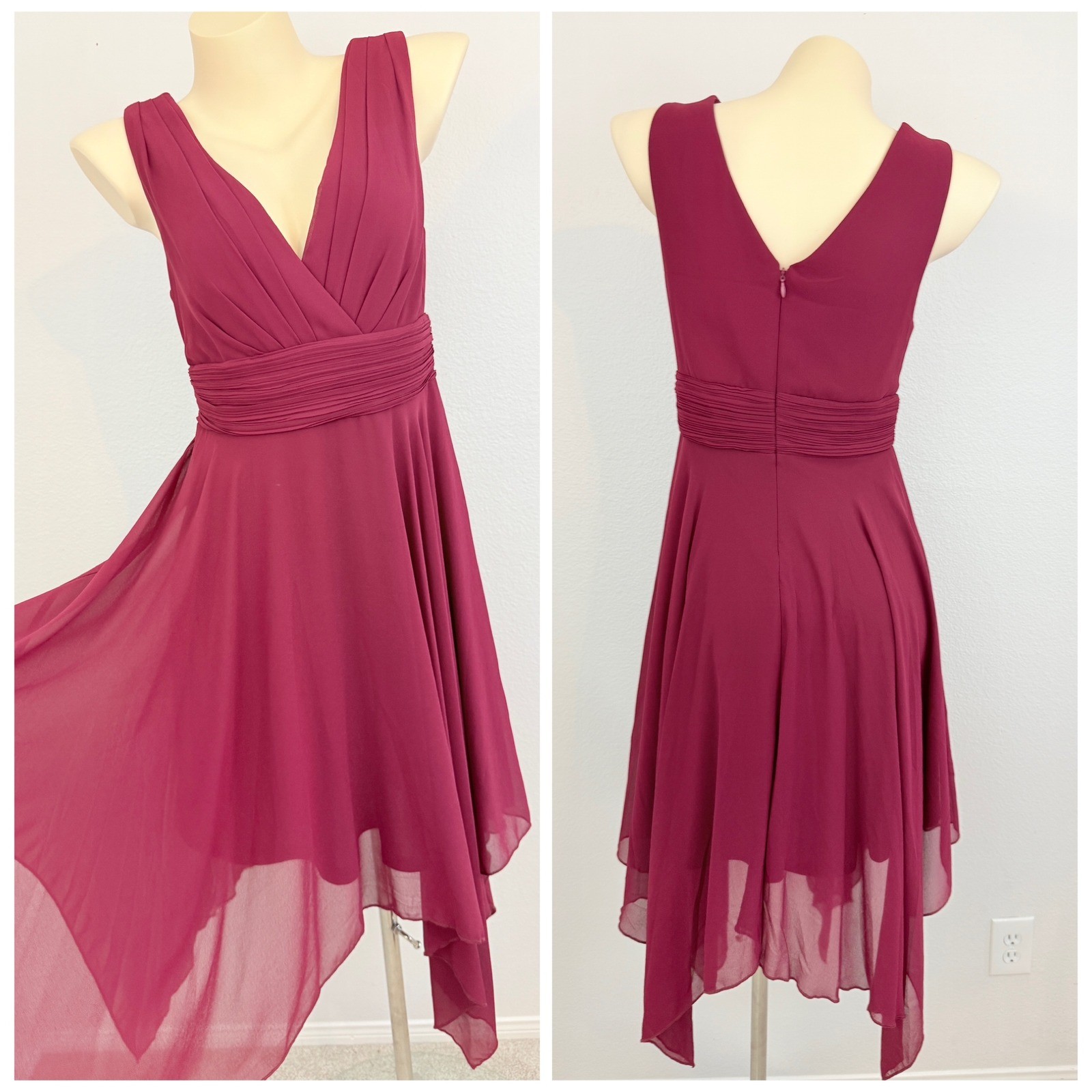Vtg y2k Burgundy Chiffon Fairycore Whimsigoth Dress Sz 8 Handkerchief Hem