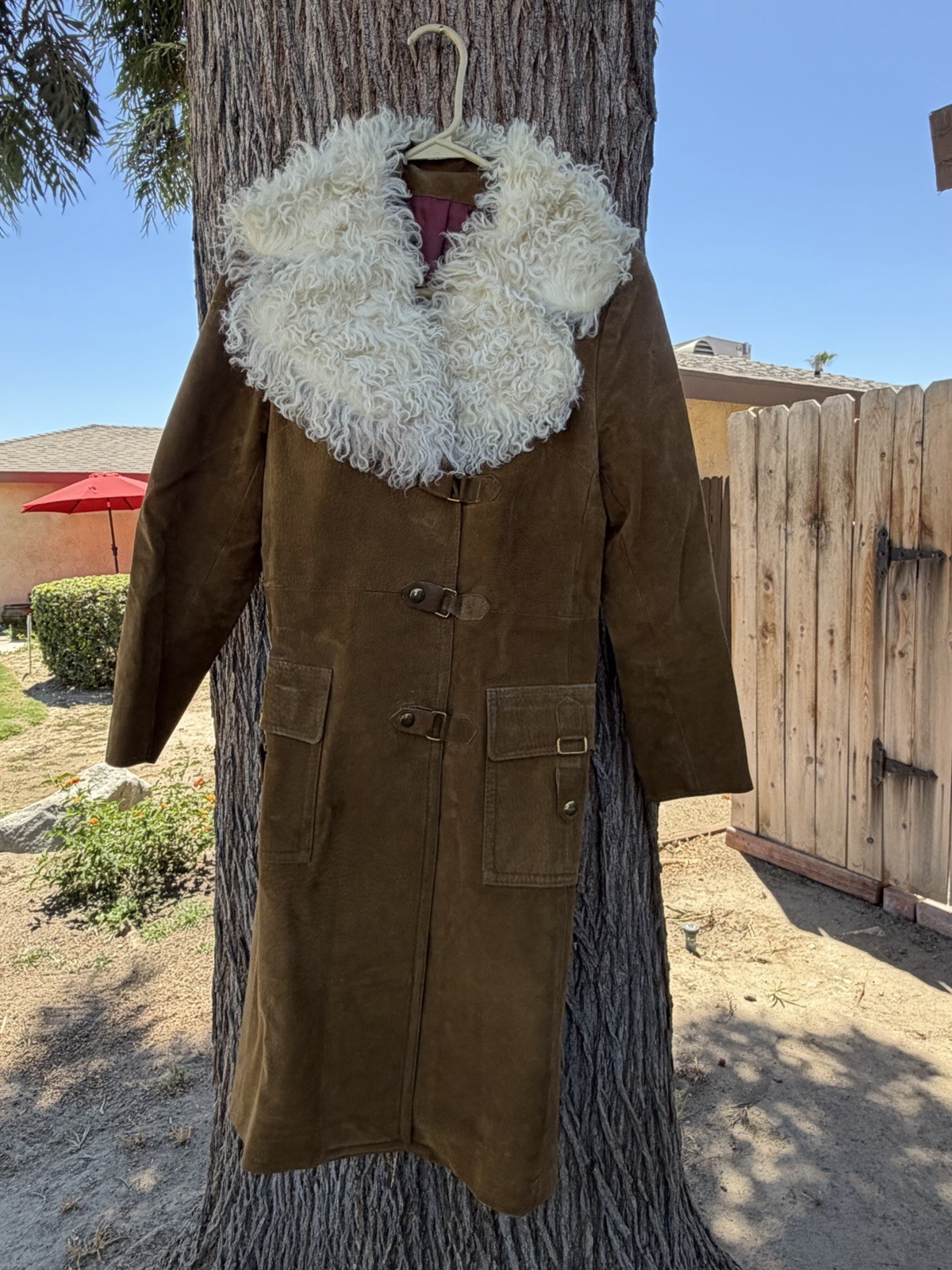 Vintage Rare Jeno de Paris Mid-length Trench Suede Coat -Tibetan Lamb Fur