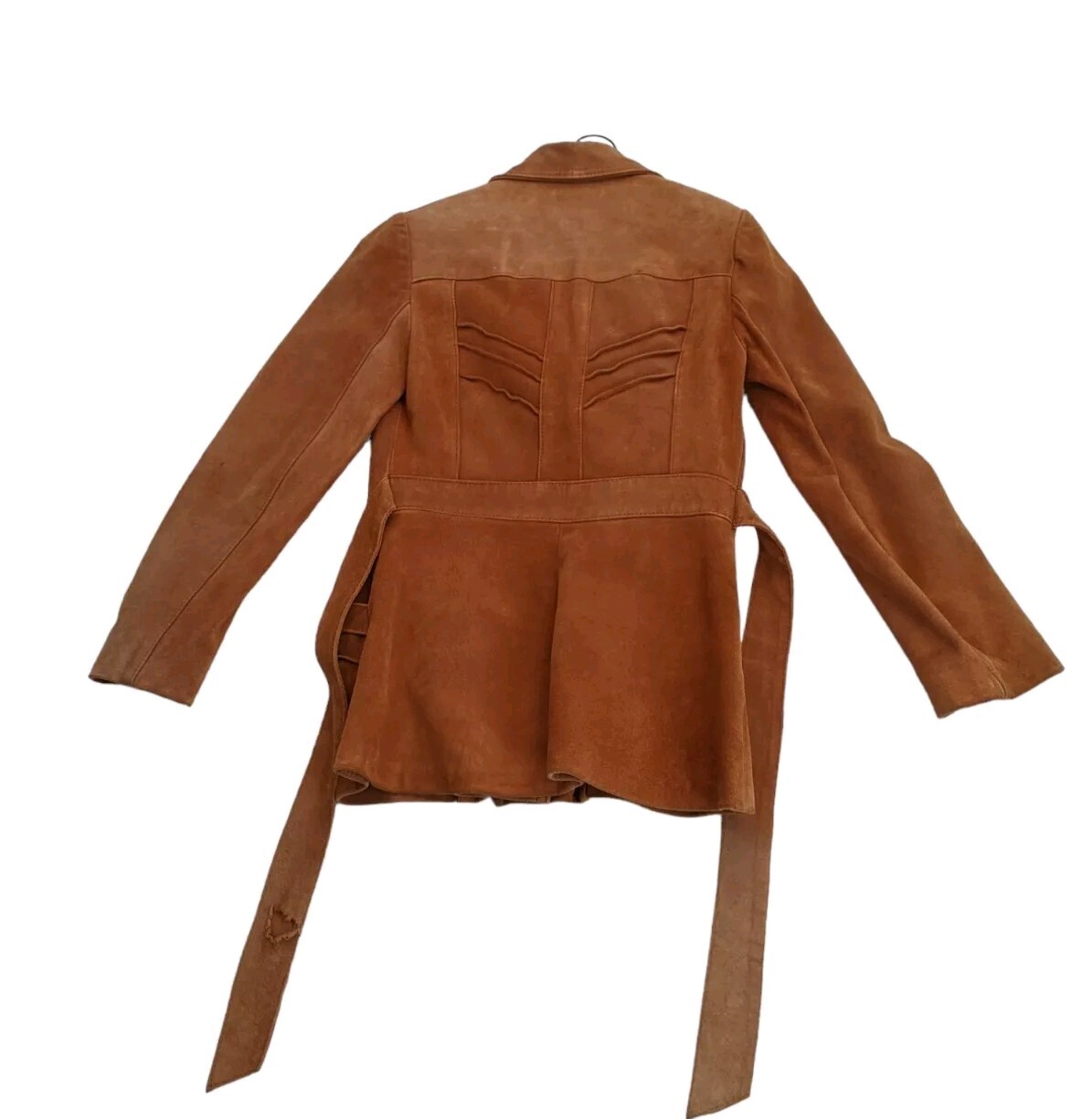 Suede Belted Peacoat 70s Brown Tan Lined Size 9/10