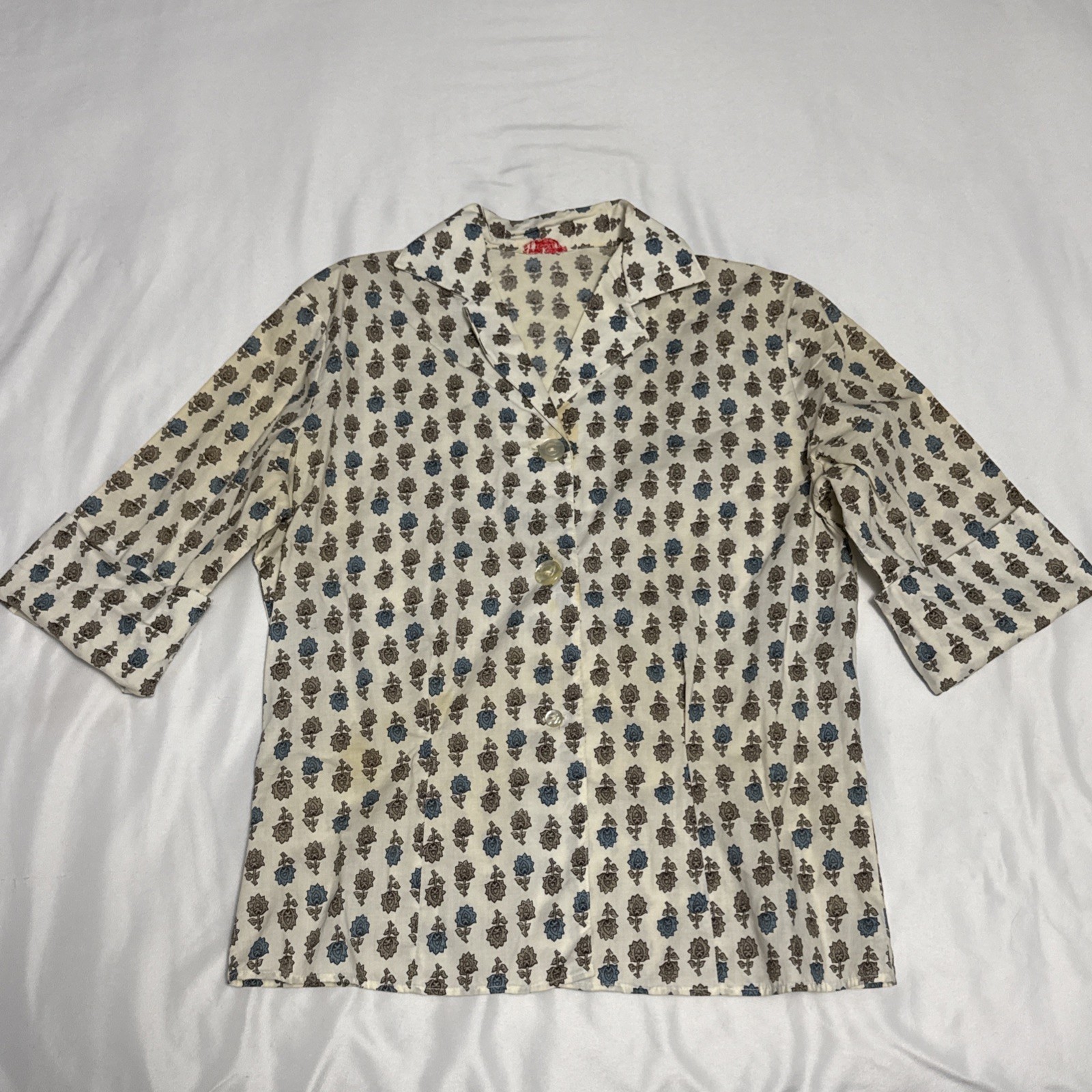 1960’s-1970’s Ship N Shore Button Up Blouse Shirt Rose Floral Pattern VTG READ
