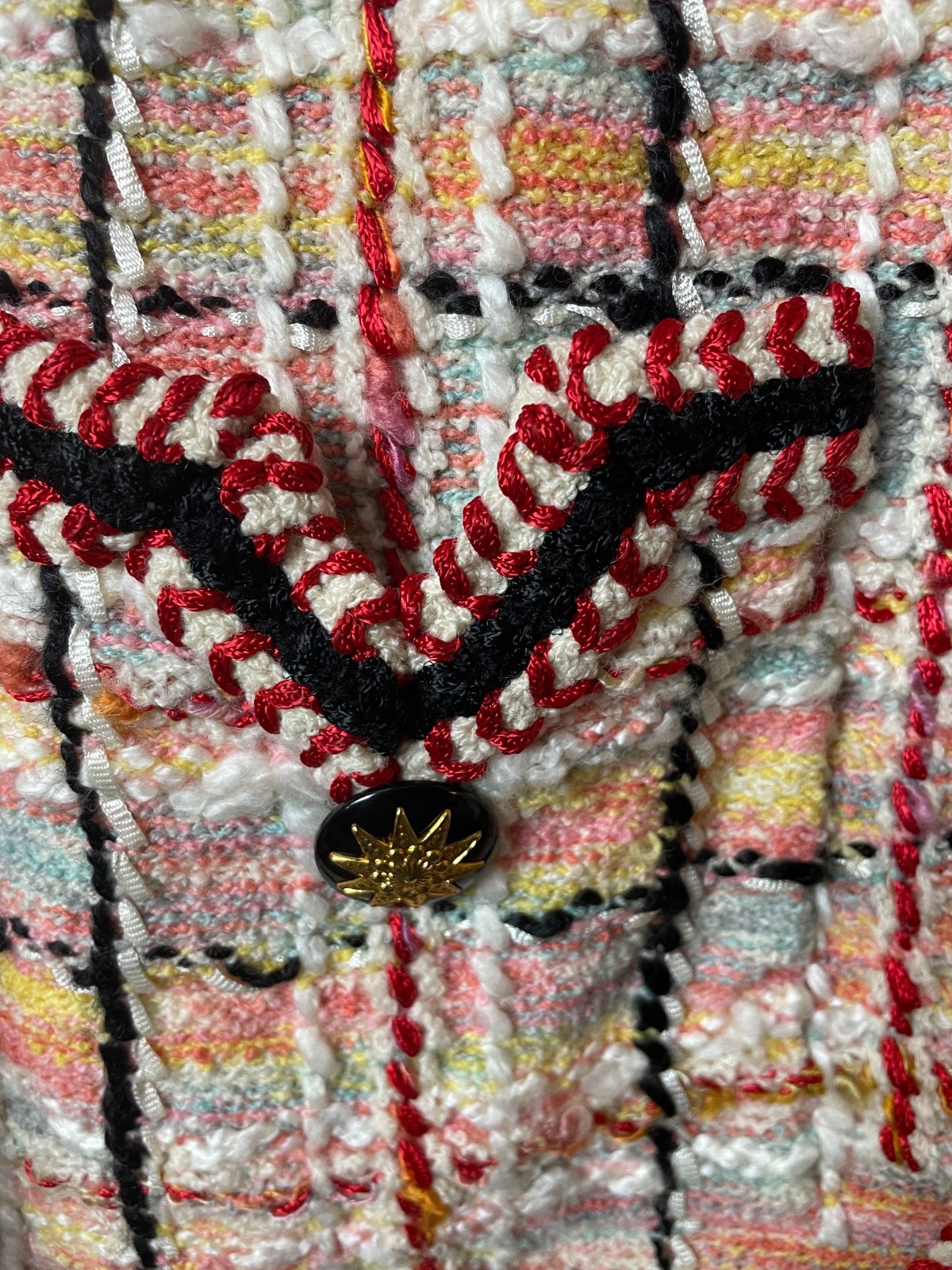 Vintage Adolfo Jacket & Skirt Suit M Pink Red Boucle Starburst Buttons Saks