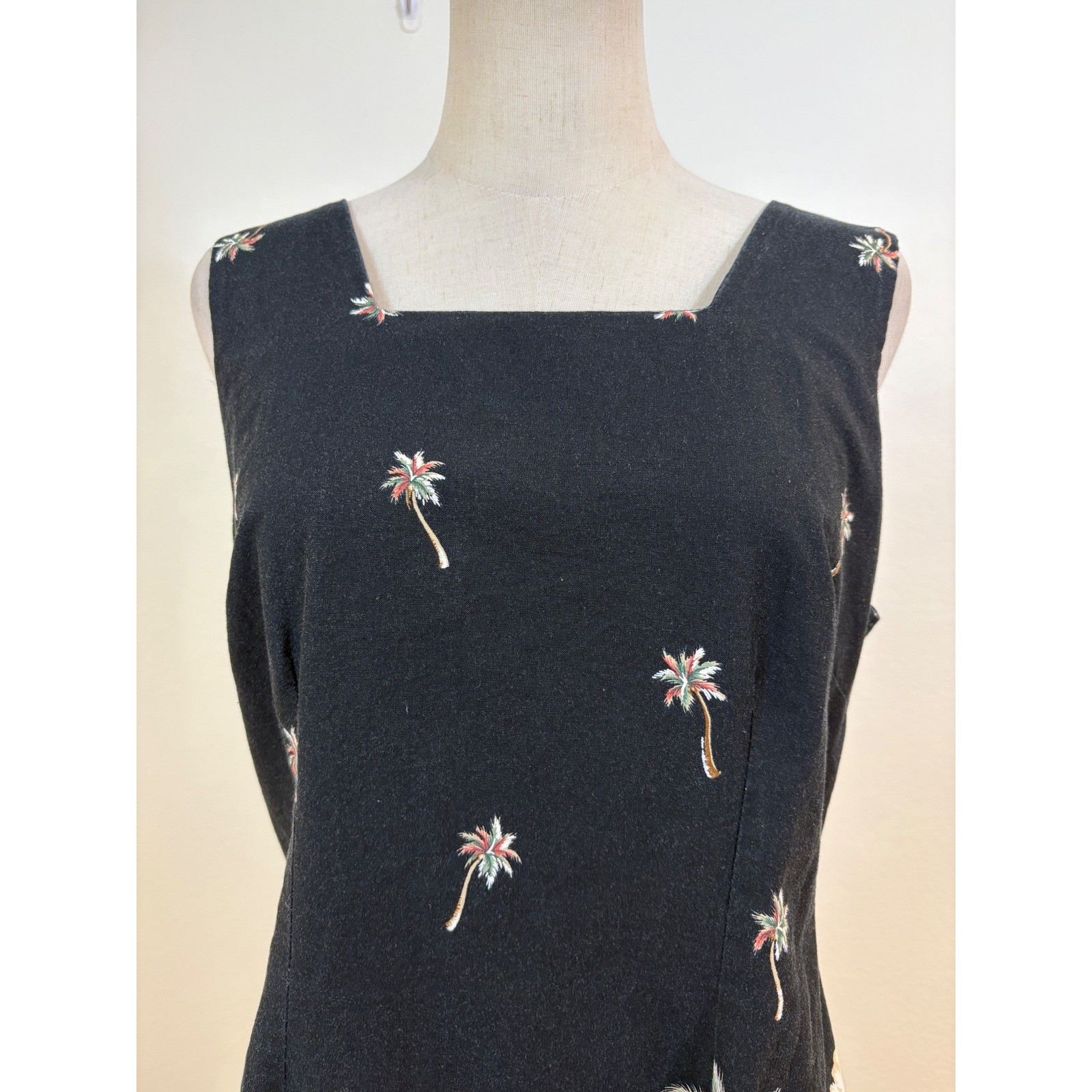 Vtg 90s Shannon Marie Shift Dress Womens XL/14 Black Hawaiian Hula Print