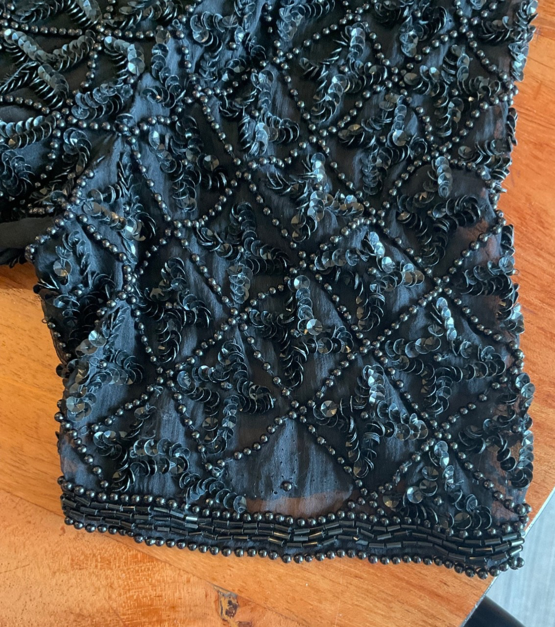 Vintage 1980s Sweelo Beaded & Sequined 100% Silk Cocktail Dress Size XL 12-14