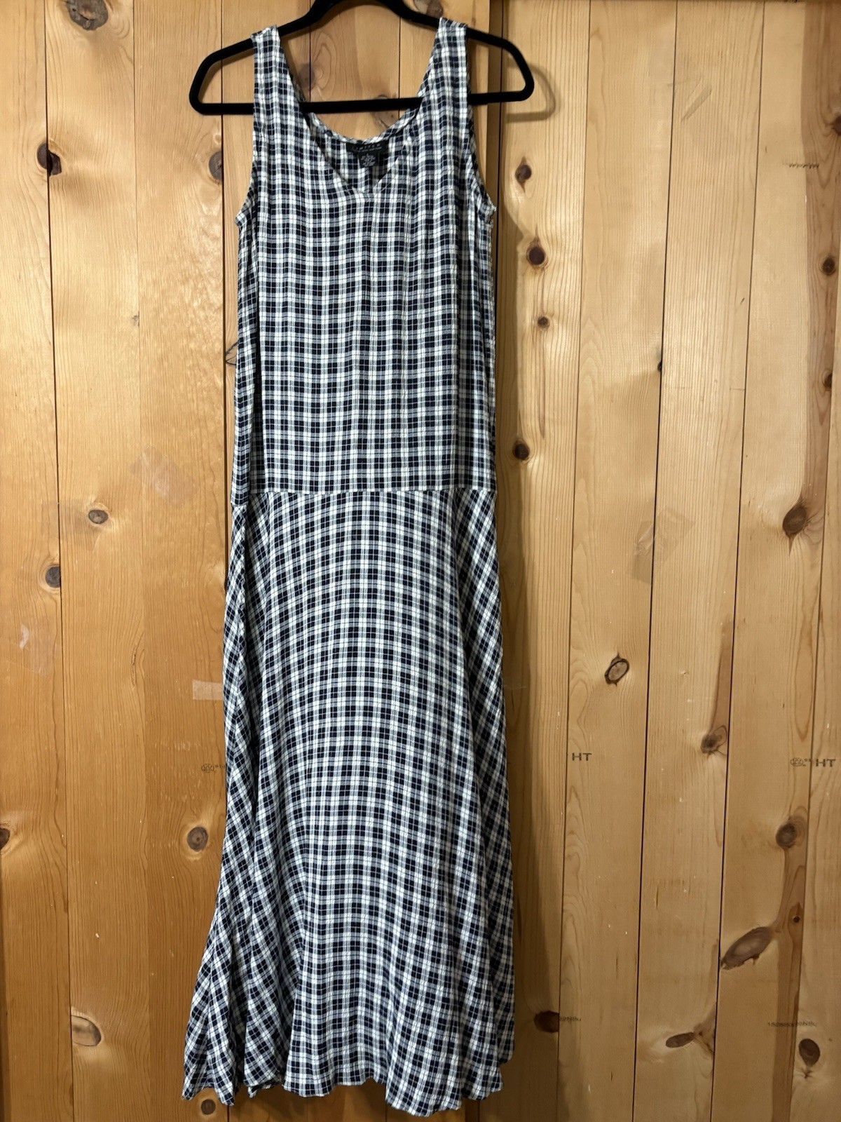 VTG 90s y2K Limited London Paris NY Blue Plaid GINGHAM DROP WAIST MAXI Dress S