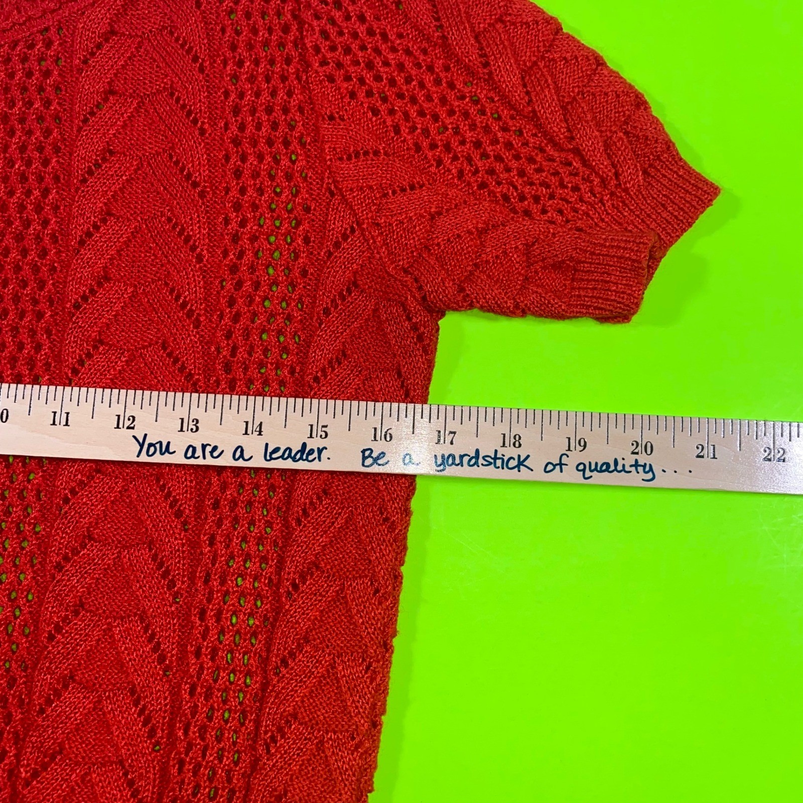 Billie Jo Vintage Red Short Sleeve Cable Pointelle Knit Sweater Made in USA
