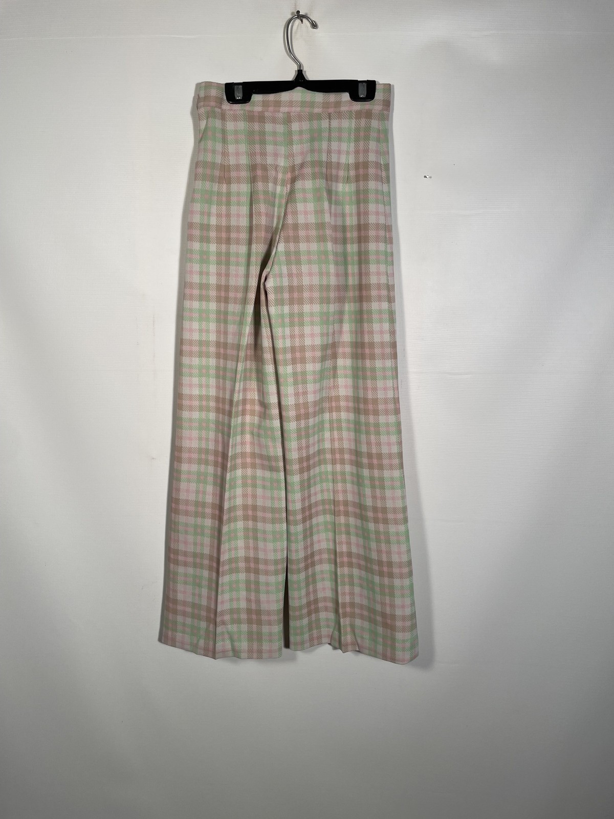 Vintage 1970s Plaid High Waist Wide Leg Polyester Pants Size S