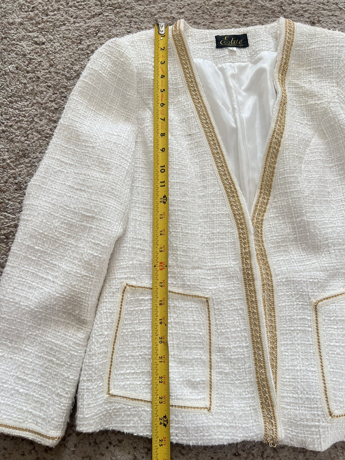 VNTG Elite Champagne White Tweed Blazer Church formal Business Old Money Sz 8