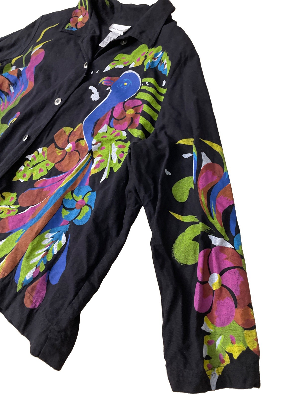 VTG Goode Impressions 2X 100% Silk Hand Painted Peacock Art To Wear Jacket Shirt