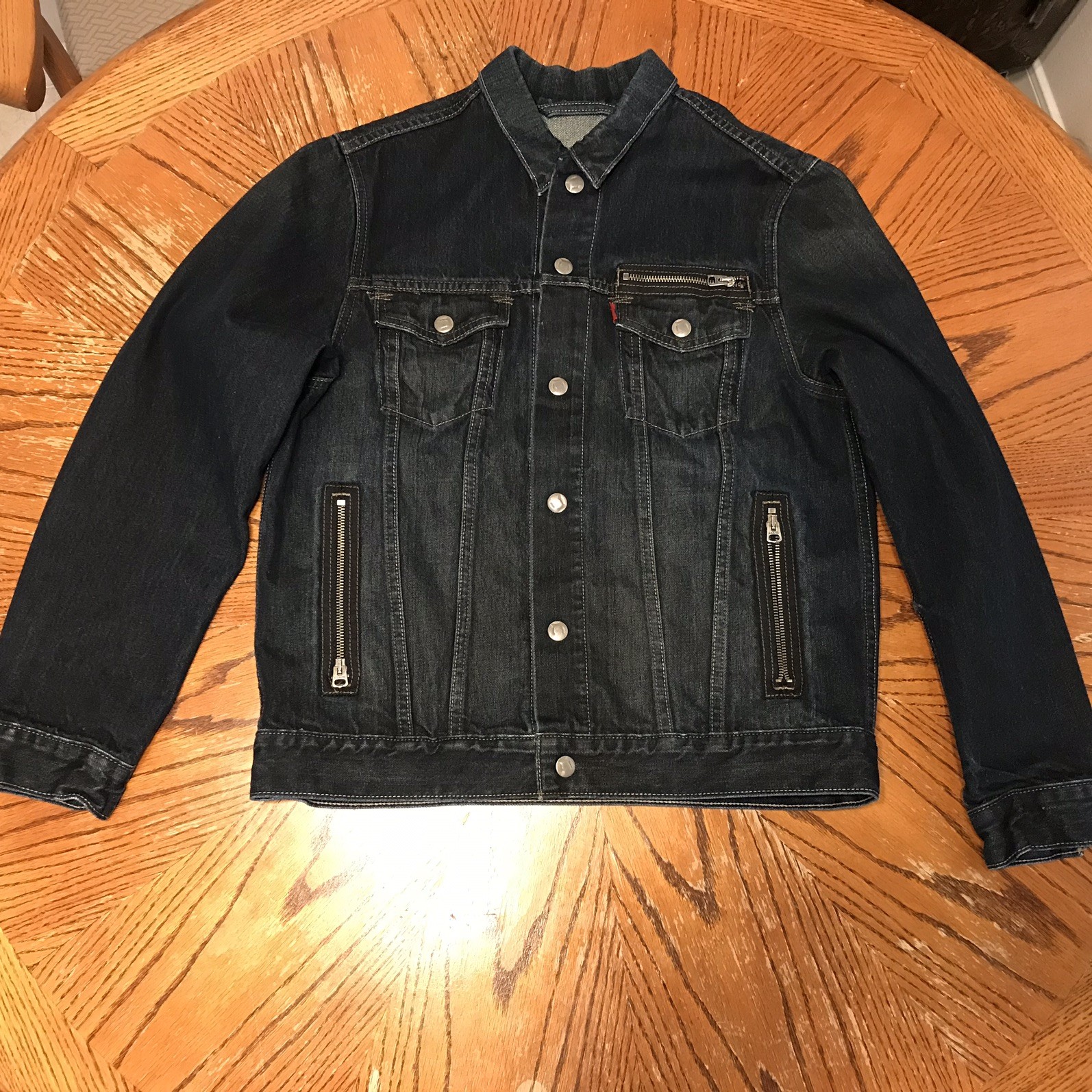 LEVIS Jean Jacket Moto Style Trucker #57540 Denim Zipper Rare Snaps Vintage XL
