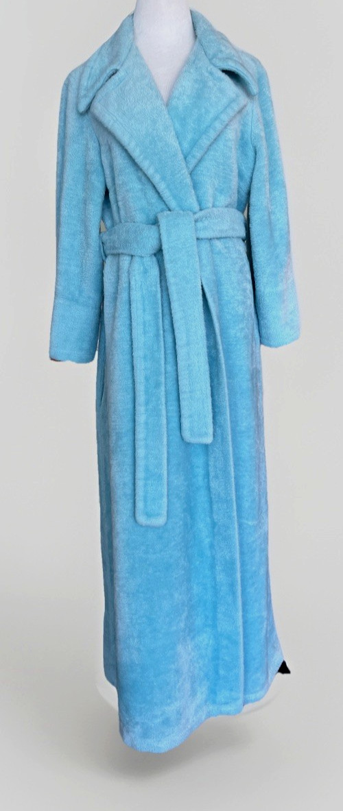 Vtg Robe Sears Best At Home Wear Blue Plush 1979 USA Pockets Long SIZE S/M 70s