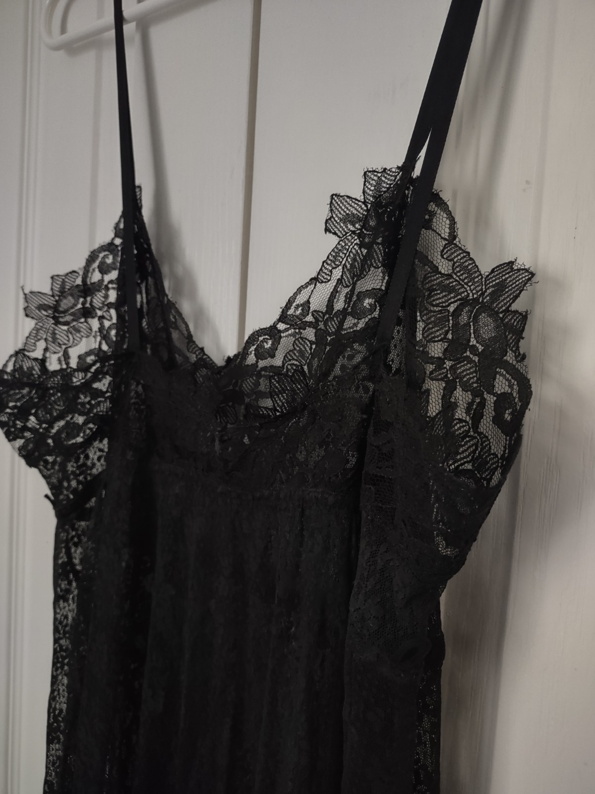 Vintage 60s 70s Glydons Women’s Medium Black Lace Maxi Slip Dress Made In USA