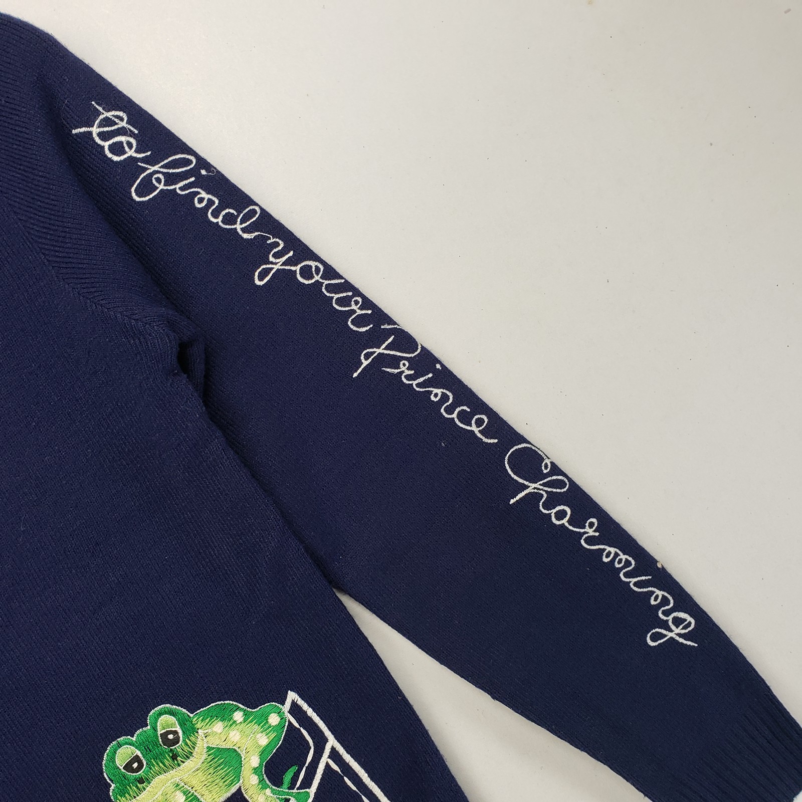 Vintage Cyn Les Shirlee Sweater Womens Size L Blue Retro 1970s Embroidered Frogs