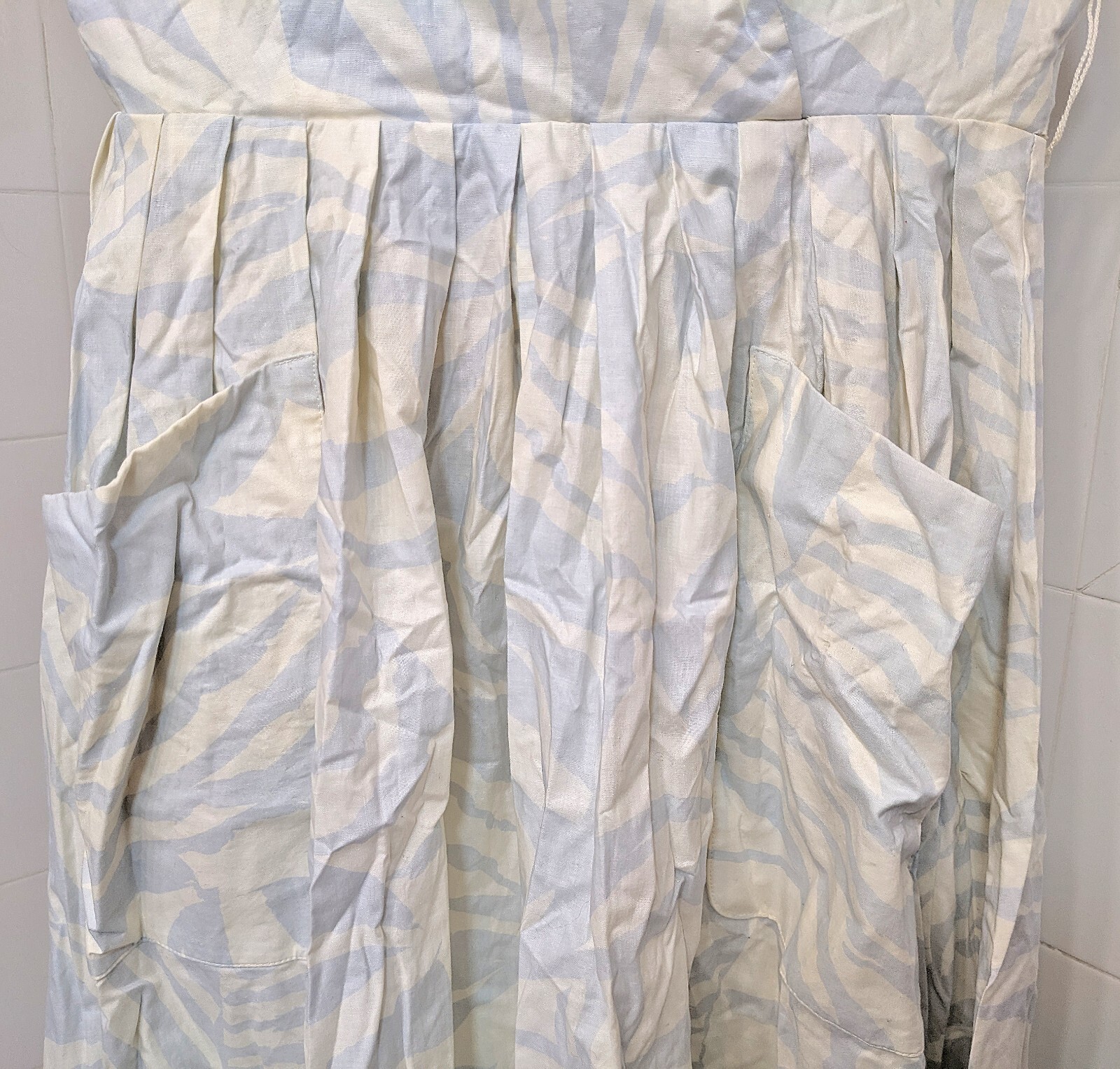 Vintage Jackie Bernard FOR EKLEKTIC Light Blue White Cotton Halter Dress Size 14