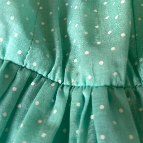 1970s Vintage Mint Polka Dot Prairie Swing Dress
