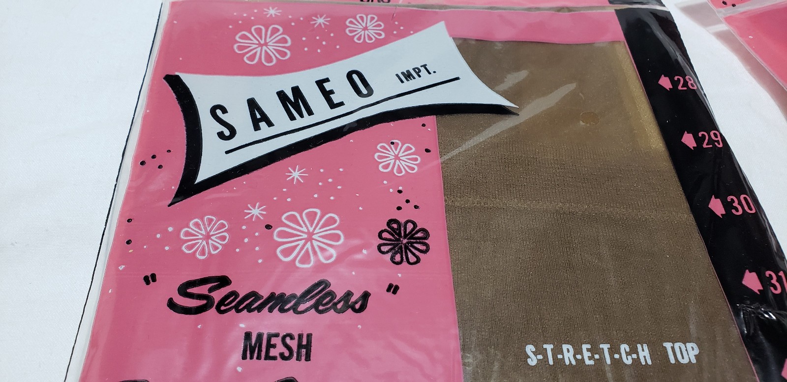 2 Pr Vintage Sameo Impt Stockings Seamless Mesh Size 11 Stretch Top Tan